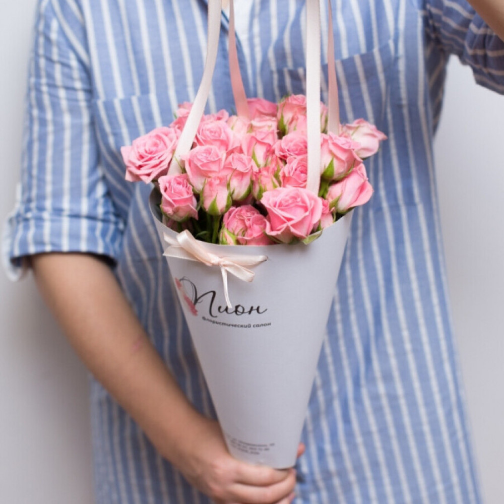Букет цветов «Букет из 9 розовых кустовых роз» - фото 2
